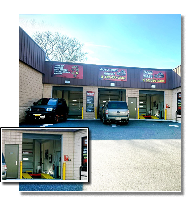 High-quality exterior view of the MRT Auto Clinic shop front in Clinton, Maryland
